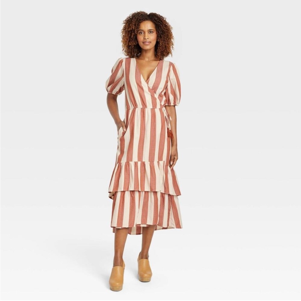 Knox Rose Brown and Orange Ruffled Wrap Sundress
